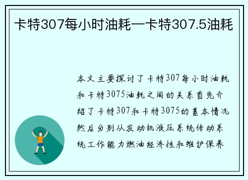 卡特307每小时油耗—卡特307.5油耗