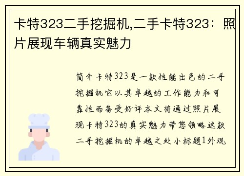 卡特323二手挖掘机,二手卡特323：照片展现车辆真实魅力