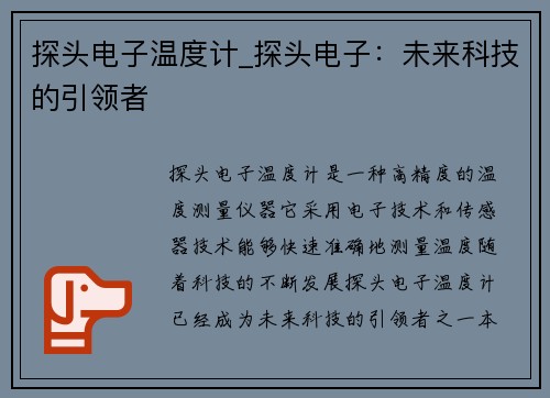 探头电子温度计_探头电子：未来科技的引领者